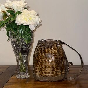 Vintage Fendi Brown Zucchino Monogram Coated Canvas Drawstring Bucket Bag